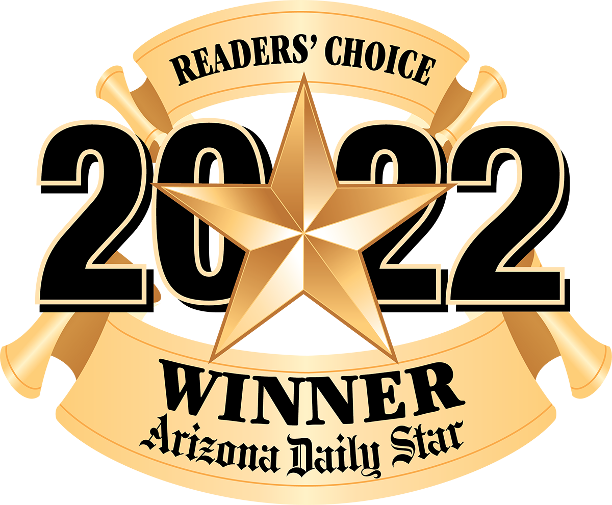 2022 Readers' Choice Winner award badge. Gold star, black numbers, gold ribbon, 