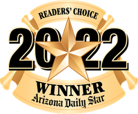 2022 Readers' Choice Winner award badge. Gold star, black numbers, gold ribbon, 