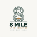 8 Mile Land Services logo with stylized green &ldquo;8&rdquo; and brown accents, tagline &ldquo;Survey &bull; Clear &bull; Develop&rdquo;