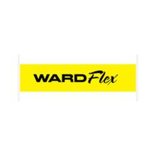 A yellow and black logo for ward flex on a white background.