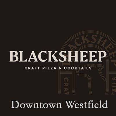 Circular logo for B's Bagels in Westfield, IN, featuring white text on a black background listing menu items.