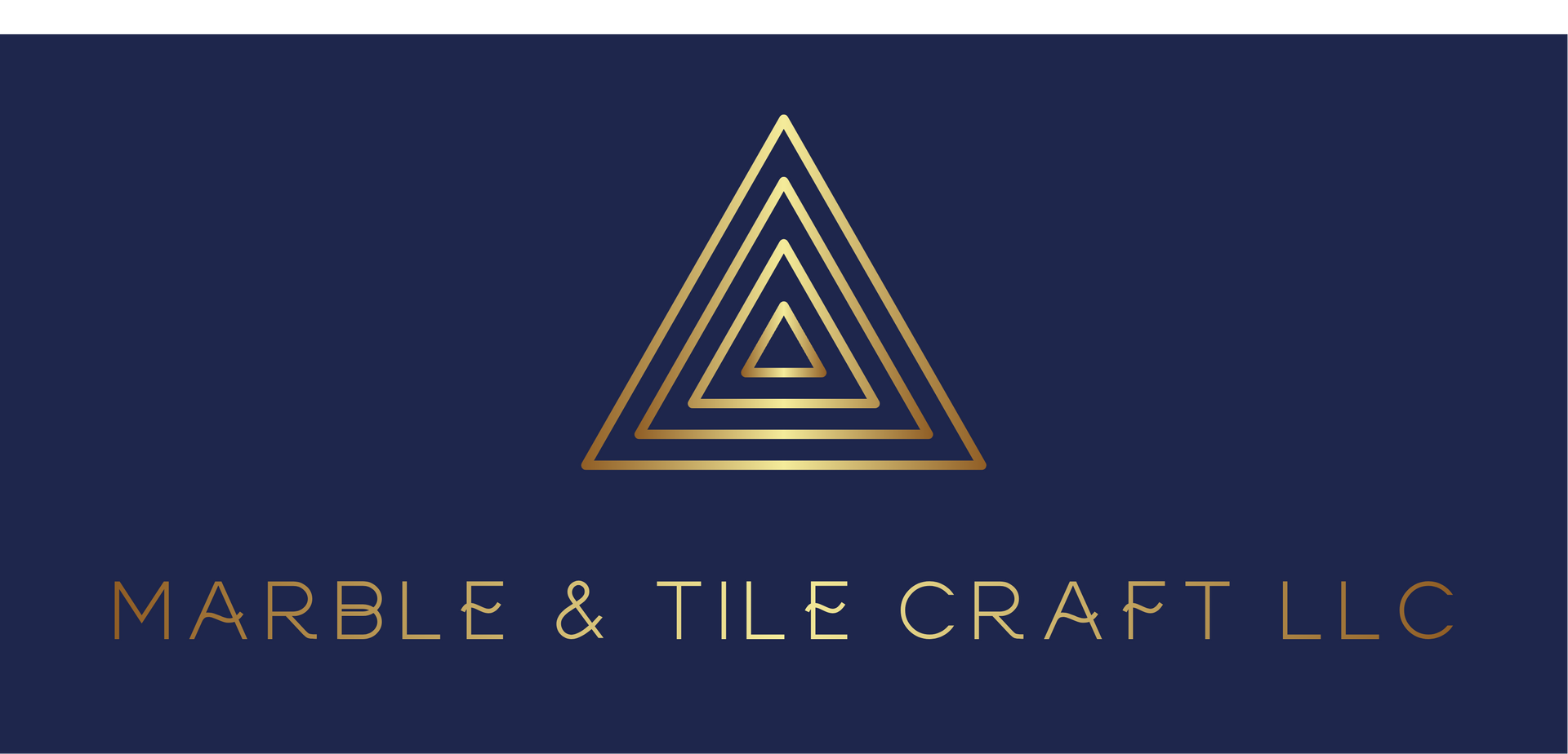 Logo for Marble & Tile Craft LLC. Gold geometric triangle on a navy background. Text