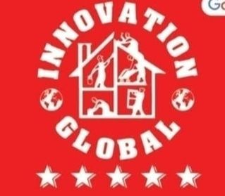 A red and white logo for innovation global