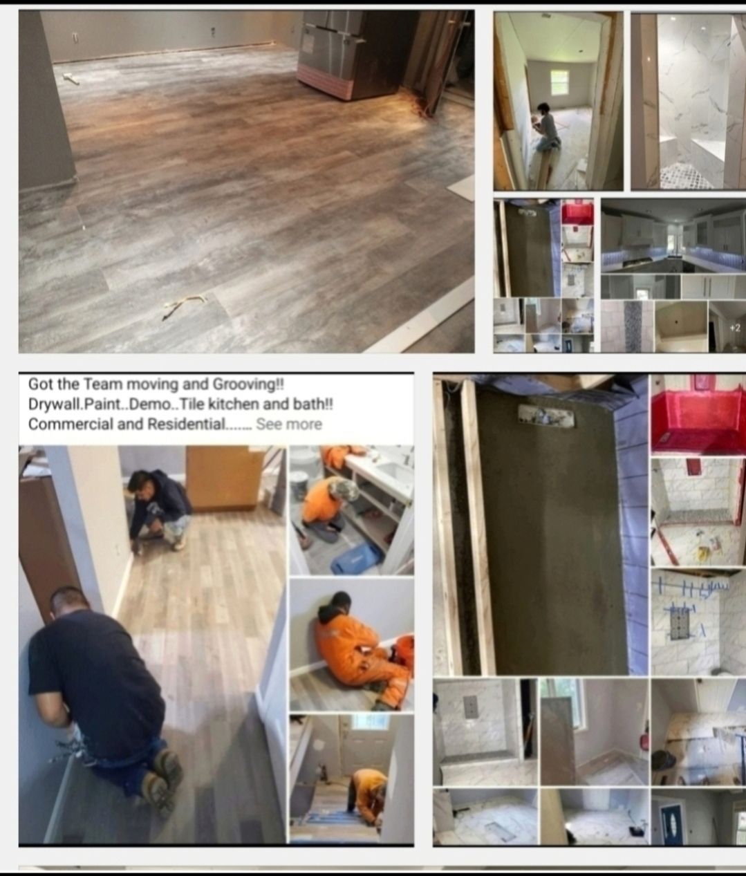 A collage of pictures of people working on a floor