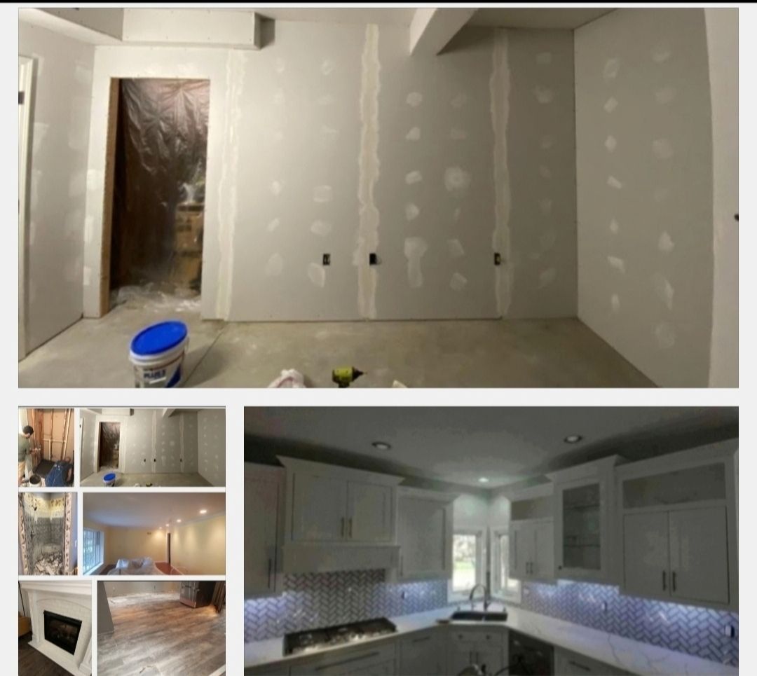 A collage of pictures of a house under construction