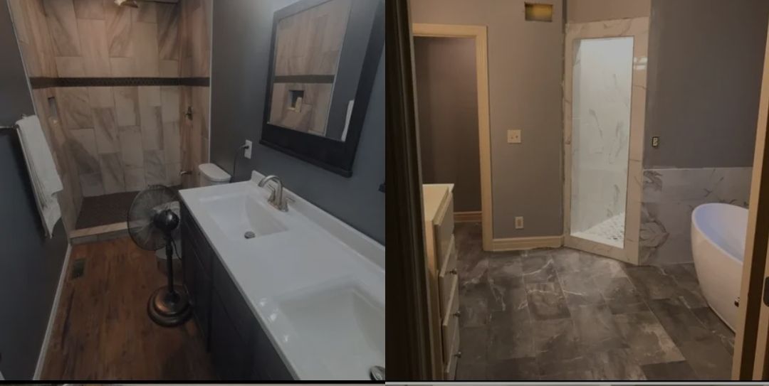 A bathroom with a walk in shower and a toilet.