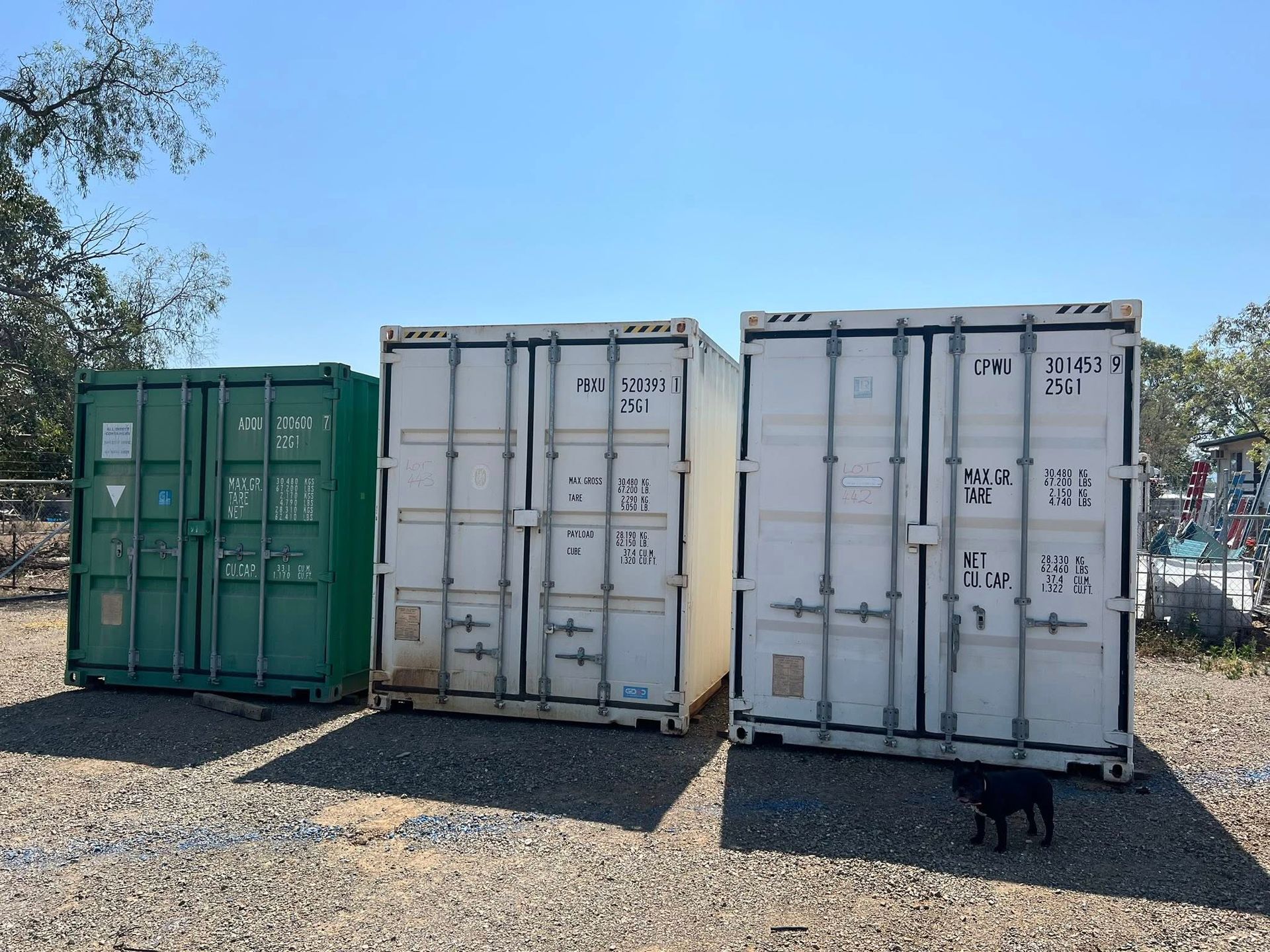 Three Shipping Containers: Green, White, and White  — Rockhampton Container Sales in Kawana, QLD