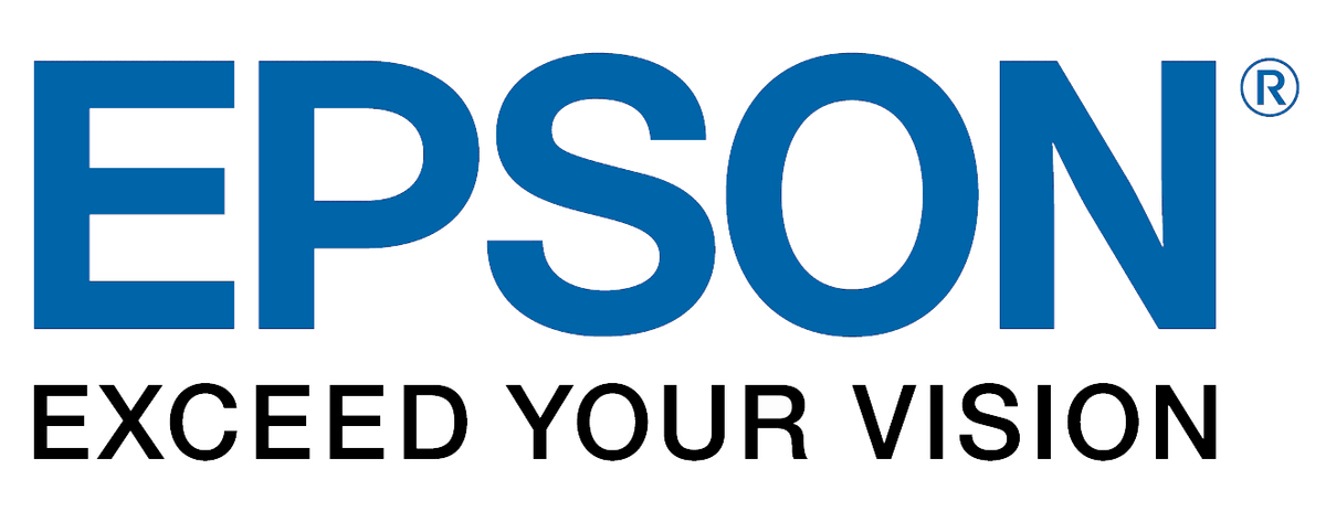 El logotipo de Epson es azul y negro y dice