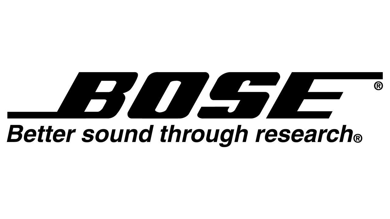 El logotipo de Bose es en blanco y negro y dice