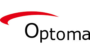 El logotipo de Optoma tiene una curva roja en el medio.