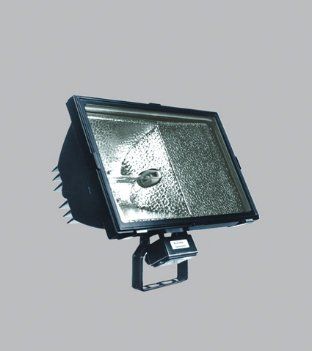 Eine Nahaufnahme von einem Flutlicht auf grauem Hintergrund