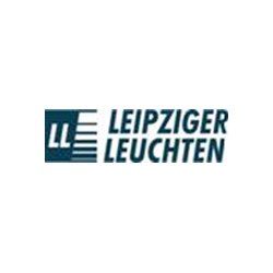 Das logo von leipziger leuchten ist ein blau-weißes logo auf weißem hintergrund.