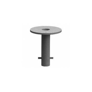 Ein graues Objekt mit einem Loch in der Mitte auf weißem Hintergrund.