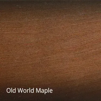 Close-up of wood grain stained in warm brown tones, labeled 