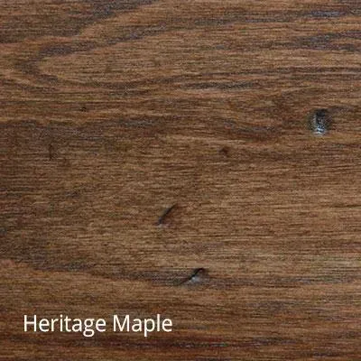 Close-up of Heritage Maple wood grain pattern. Brown and tan hues with natural knots and texture.