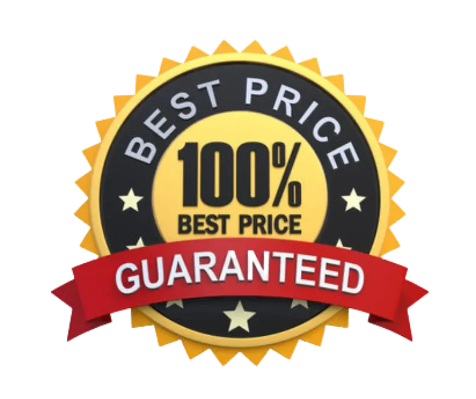 Best Price Guaranteed badge: Black and gold, text reads 