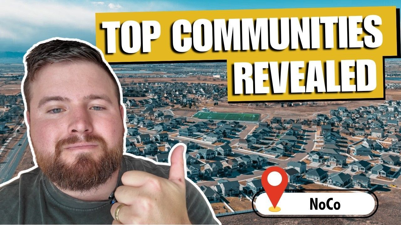 Thumbnail with bearded man giving thumbs up over city view and text “TOP COMMUNITIES REVEALED,” pin labeled “NoCo”