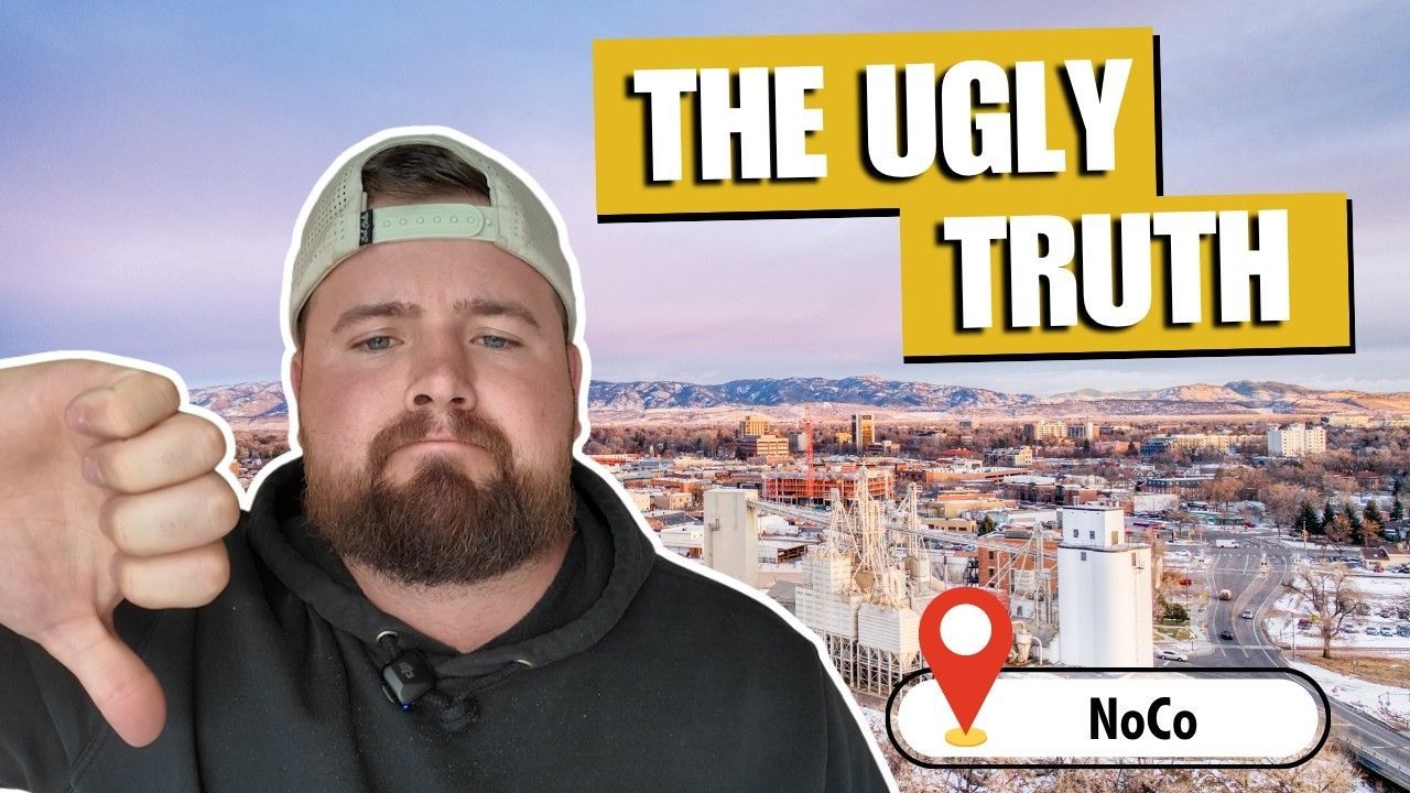Man in cap giving thumbs down, with “THE UGLY TRUTH” text and a snowy city map marker labeled “NoCo”