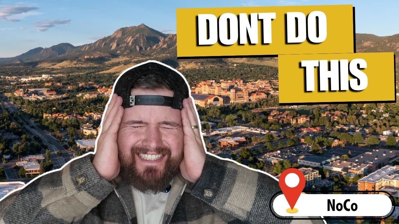 Man holding his head in a scenic town, with bold yellow text reading “DONT DO THIS” and a NoCo logo.
