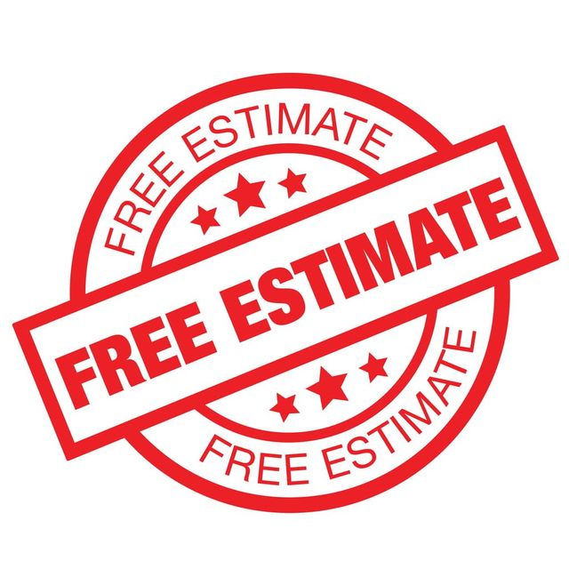 A red and white stamp that says free estimate