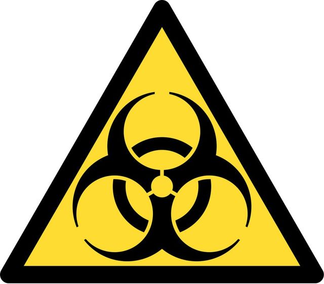 A yellow triangle with a black biohazard symbol on it