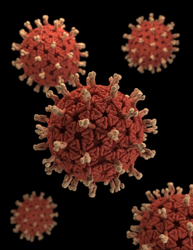 A computer generated image of a virus on a black background.