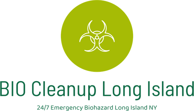 The logo for bio cleanup long island is a green circle with a biohazard symbol on it.