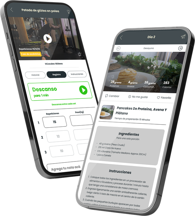 Two smartphones displaying cooking app interfaces. One shows a video, the other a recipe with ingredients. ACTIVADN