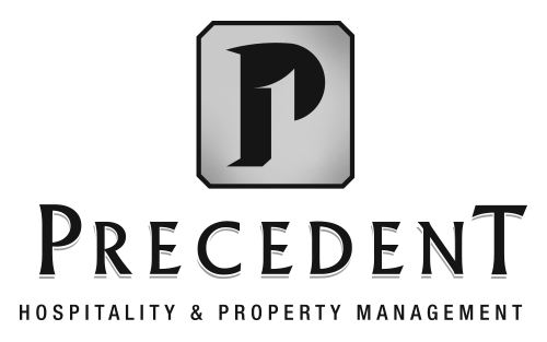 Logo for Precedent Hospitality & Property Management. Features a square icon with a stylized 