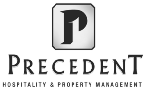 Logo for Precedent Hospitality & Property Management. Features a square icon with a stylized 