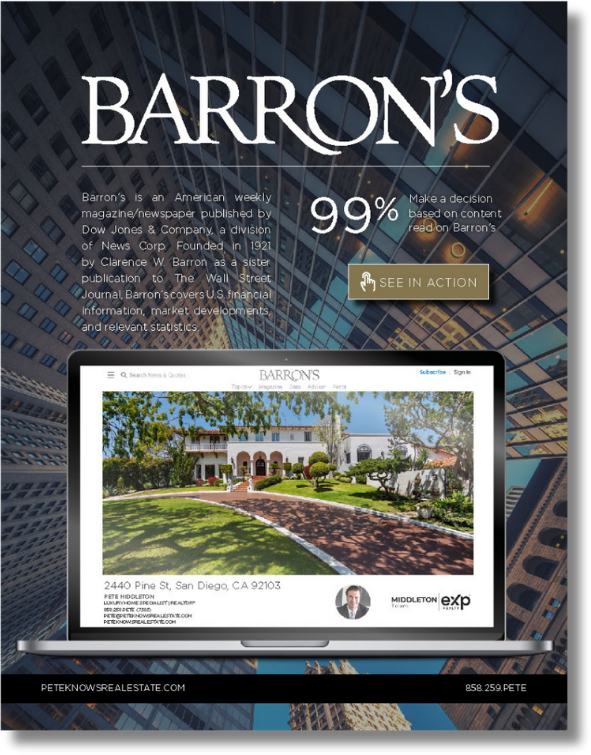 An advertisement for barron 's real estate company