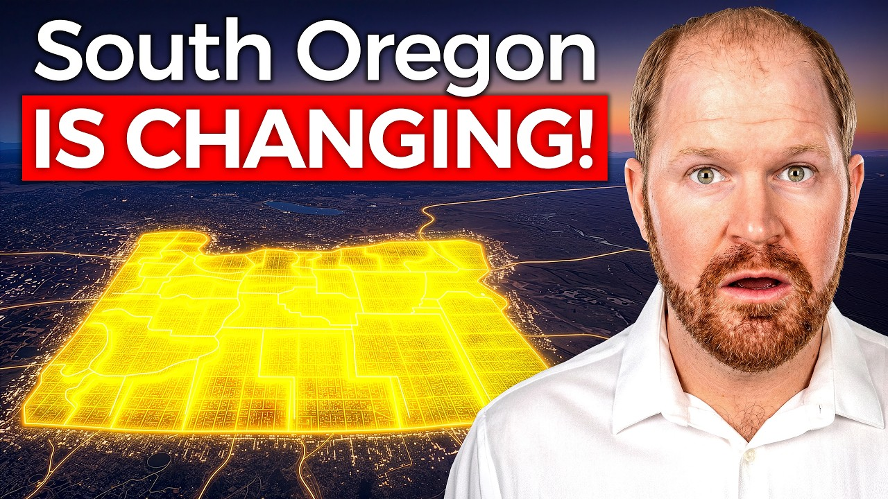 South Oregon text over glowing yellow grid with surprised man on right on dark background