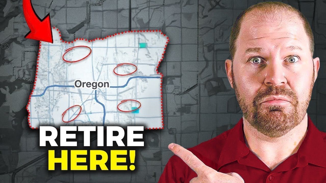 A man in a red shirt is pointing at a map of oregon.