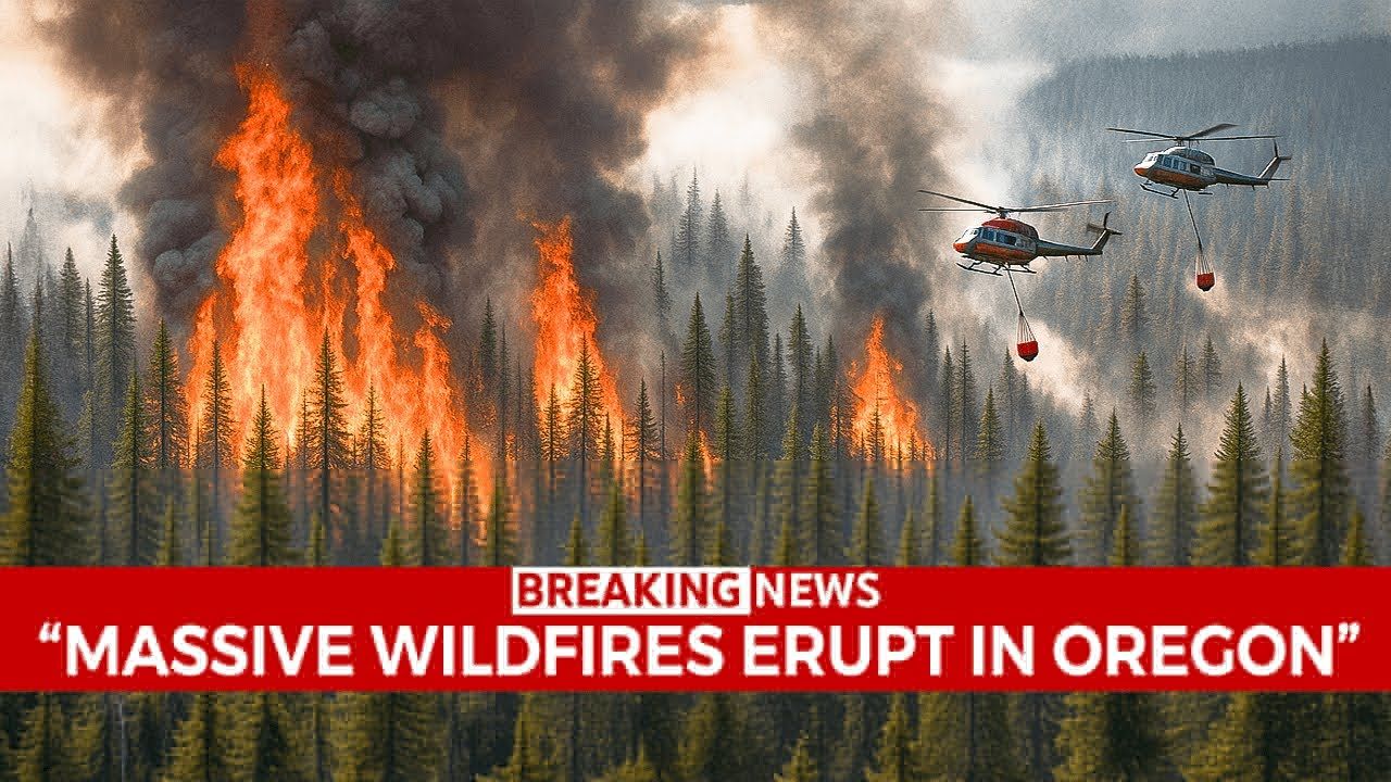 Helicopters are dropping water on a forest fire.