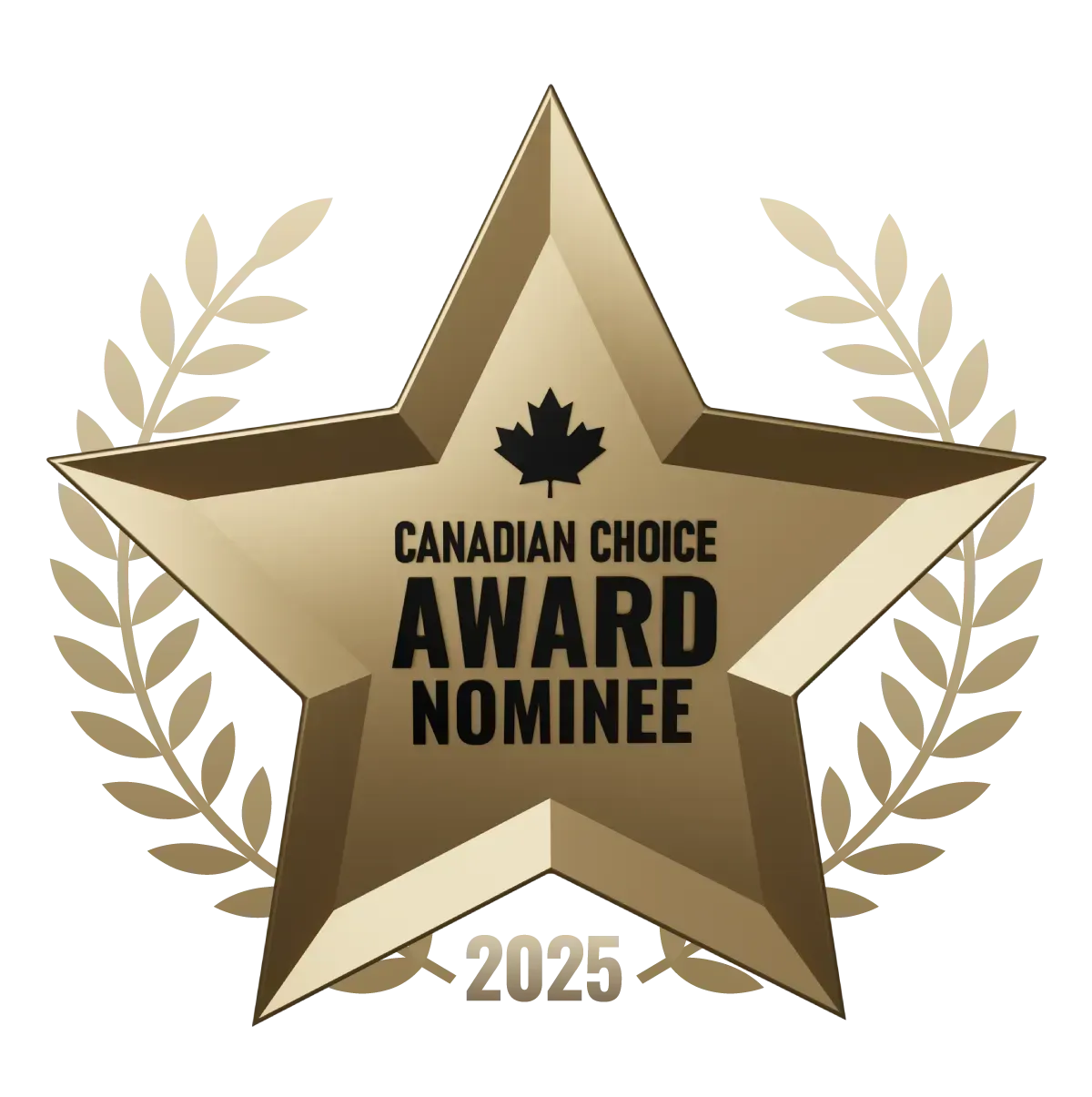 Gold star award with laurel wreath, Canadian Choice Award nominee, 2025.