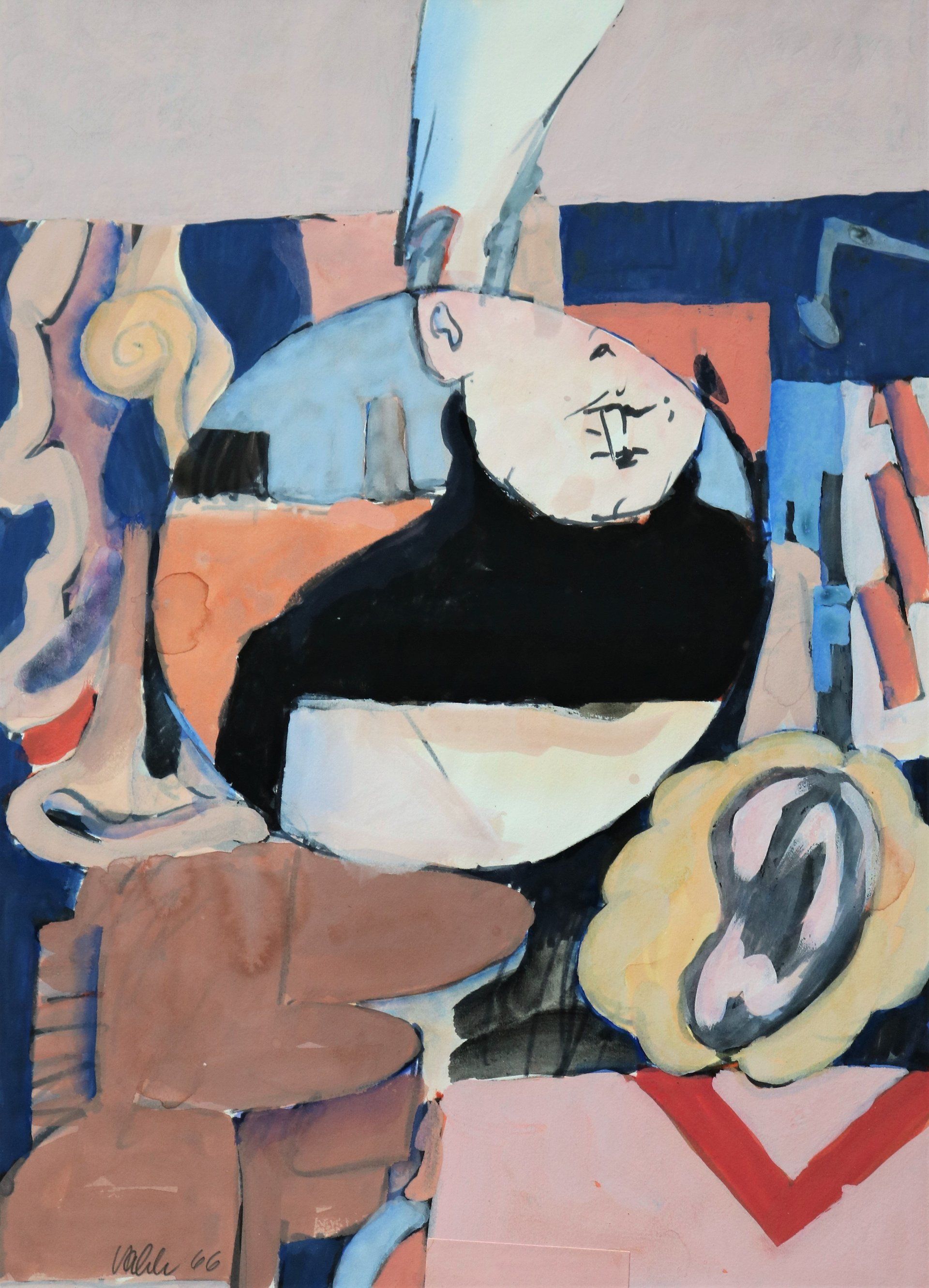 Ein Gemälde einer Frau mit einem schwarzen Rollkragen