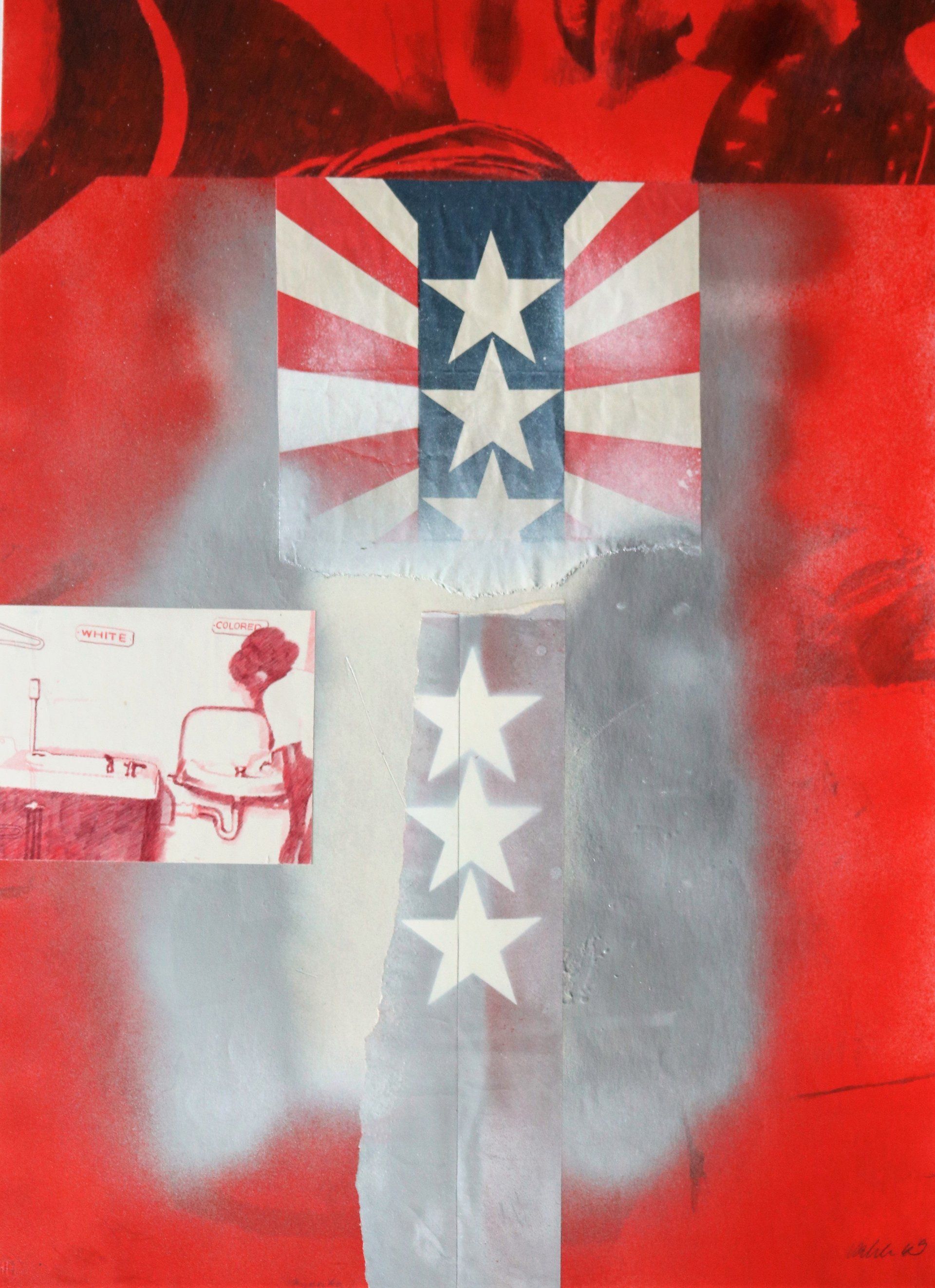 Ein Gemälde einer amerikanischen Flagge mit drei Sternen darauf