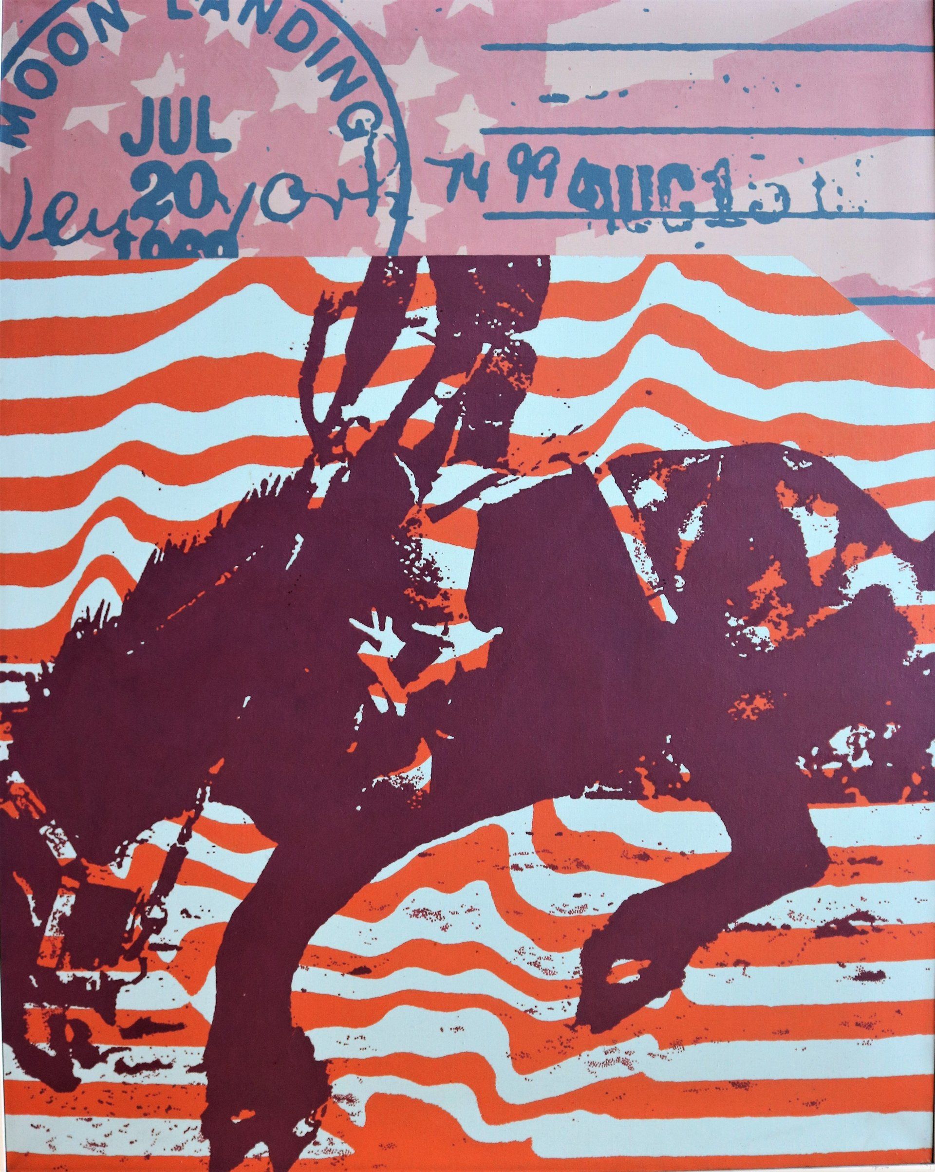 Ein Gemälde eines Mannes auf einem Pferd mit dem Datum 20. Juli darauf