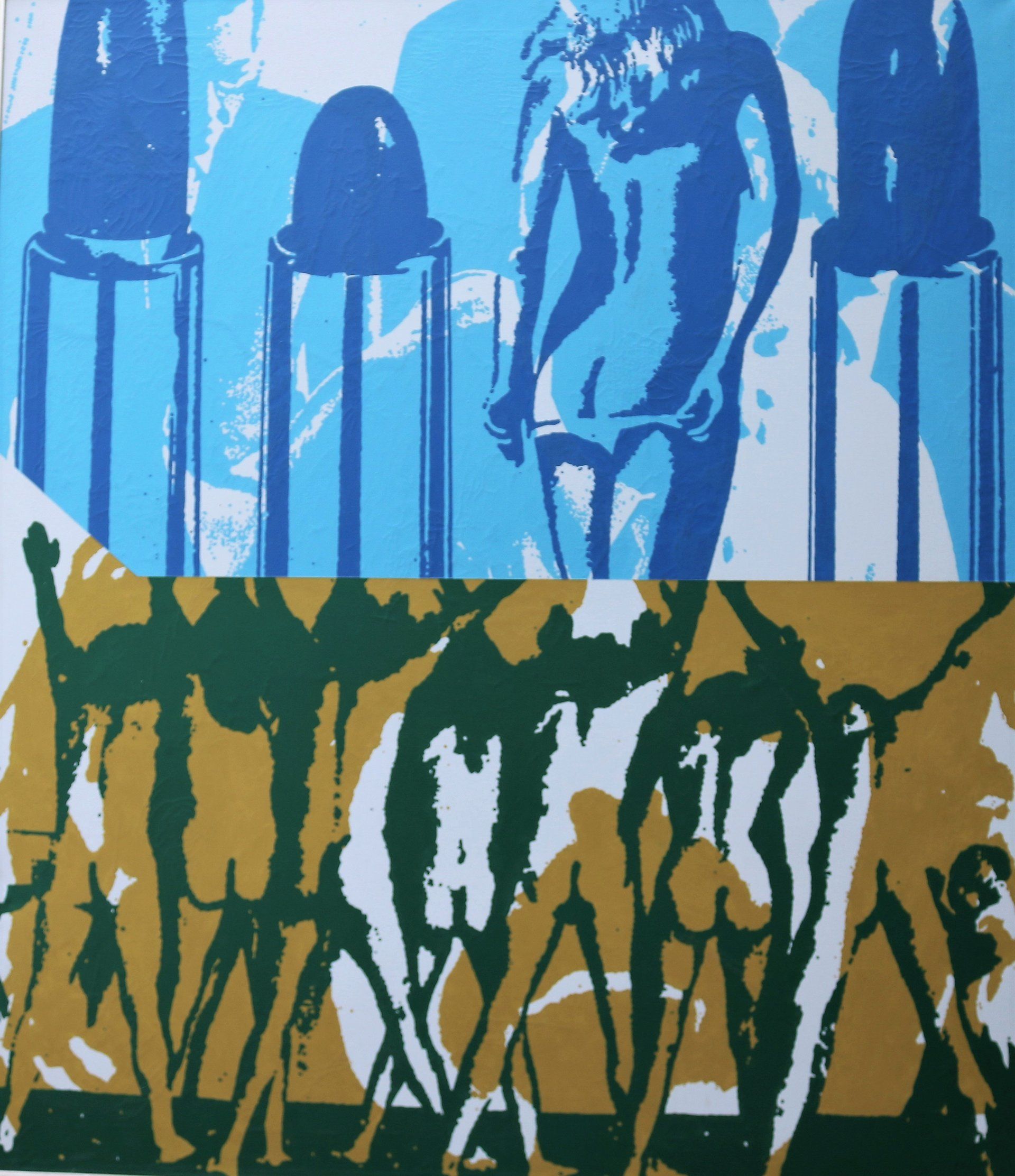 Ein Gemälde einer Gruppe von Menschen, die nebeneinander stehen