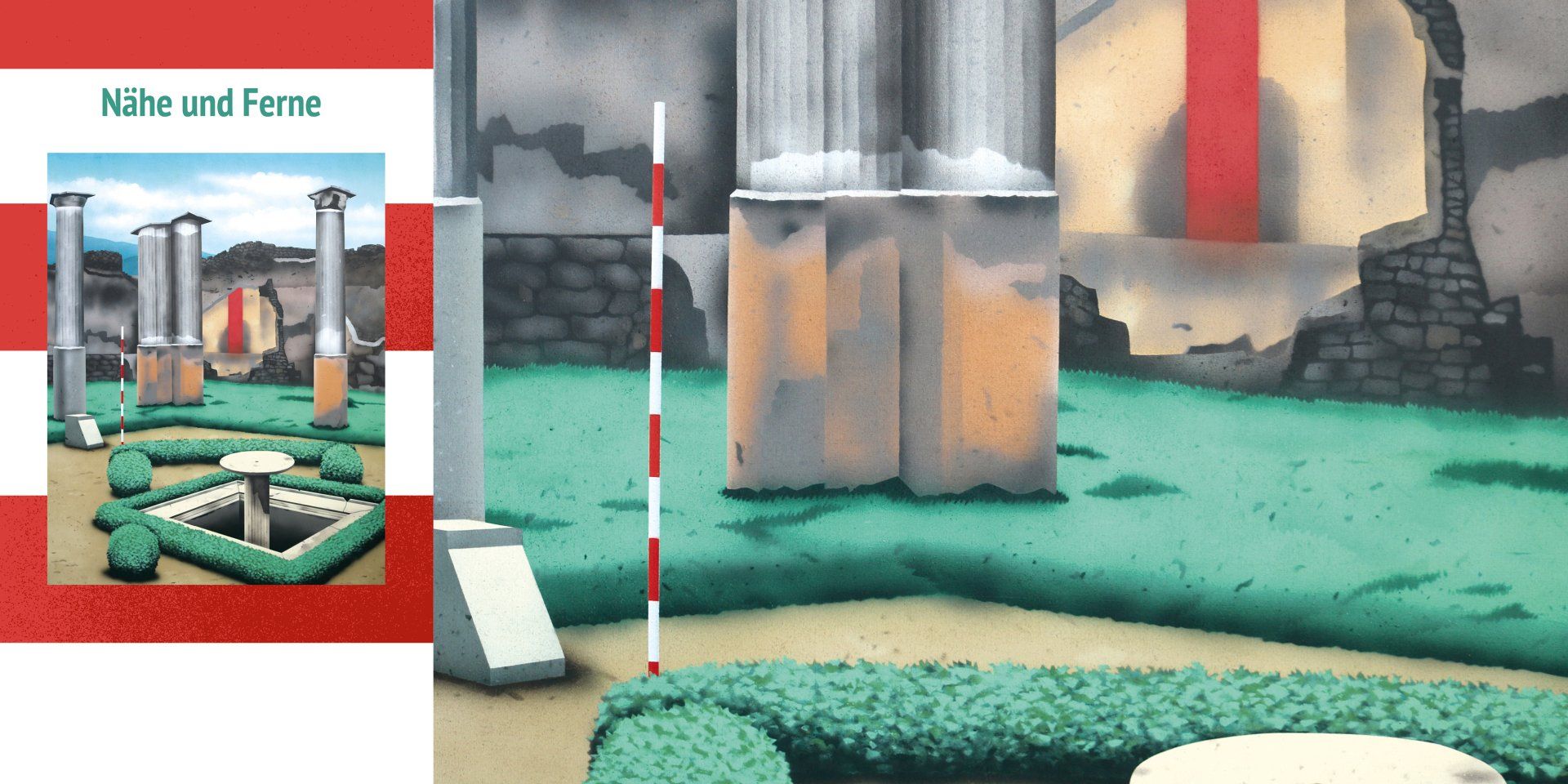 Ein Buch mit dem Titel Mitte und Forme liegt neben einem Bild eines Gartens