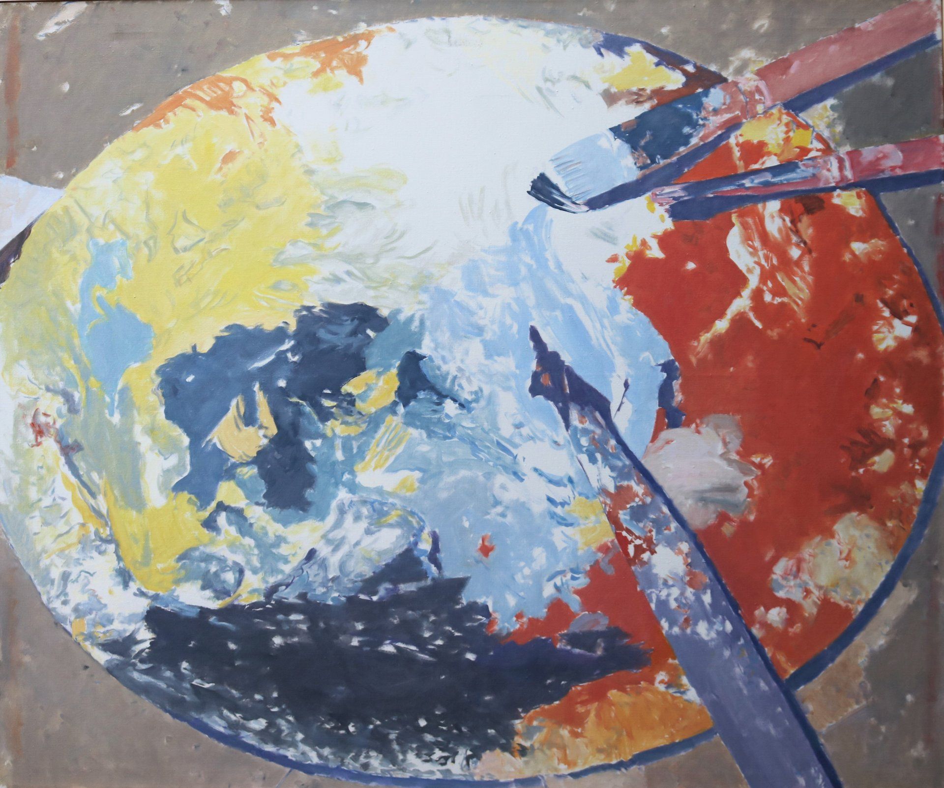 Ein Gemälde eines Globus mit Pinseln darauf