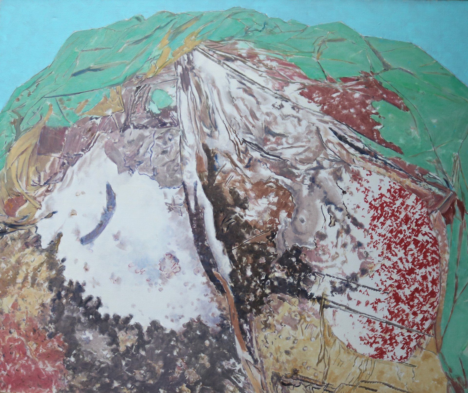 Eine Nahaufnahme eines Gemäldes eines Berges