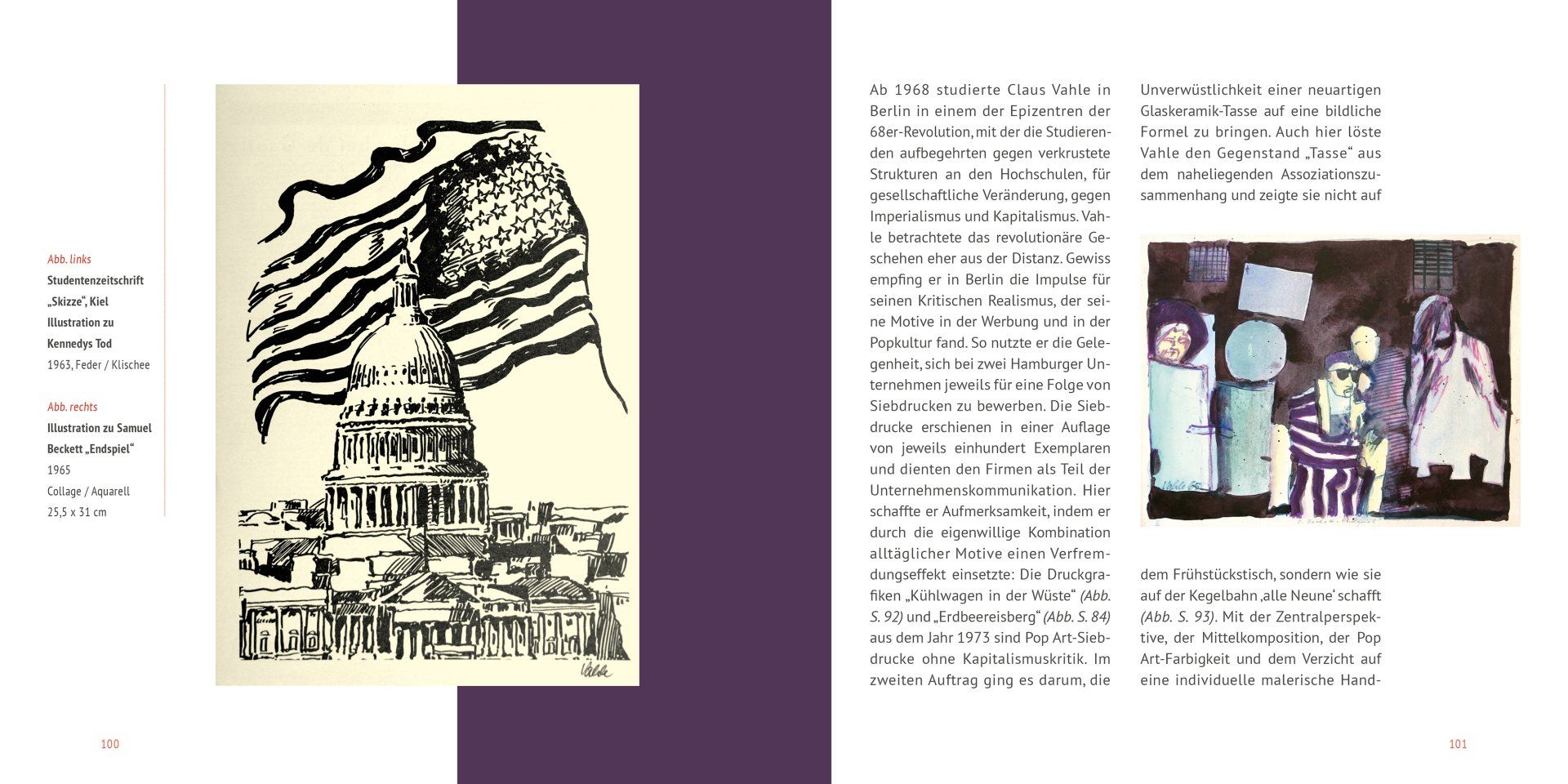 In einem Buch ist eine Seite aufgeschlagen, auf der das Bild einer Flagge und das Bild einer Freiheitsstatue zu sehen sind.