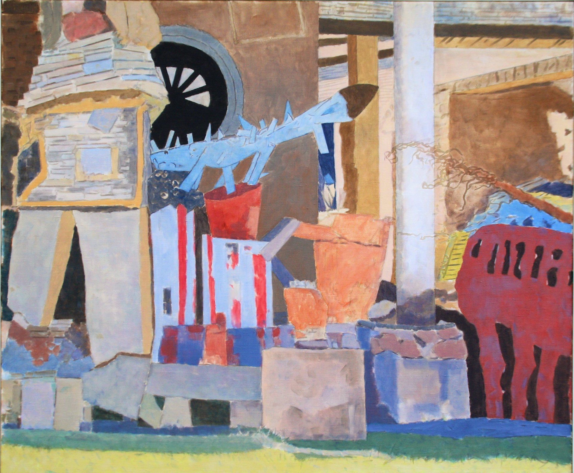 Ein Gemälde mit ein paar Papierstücken darauf