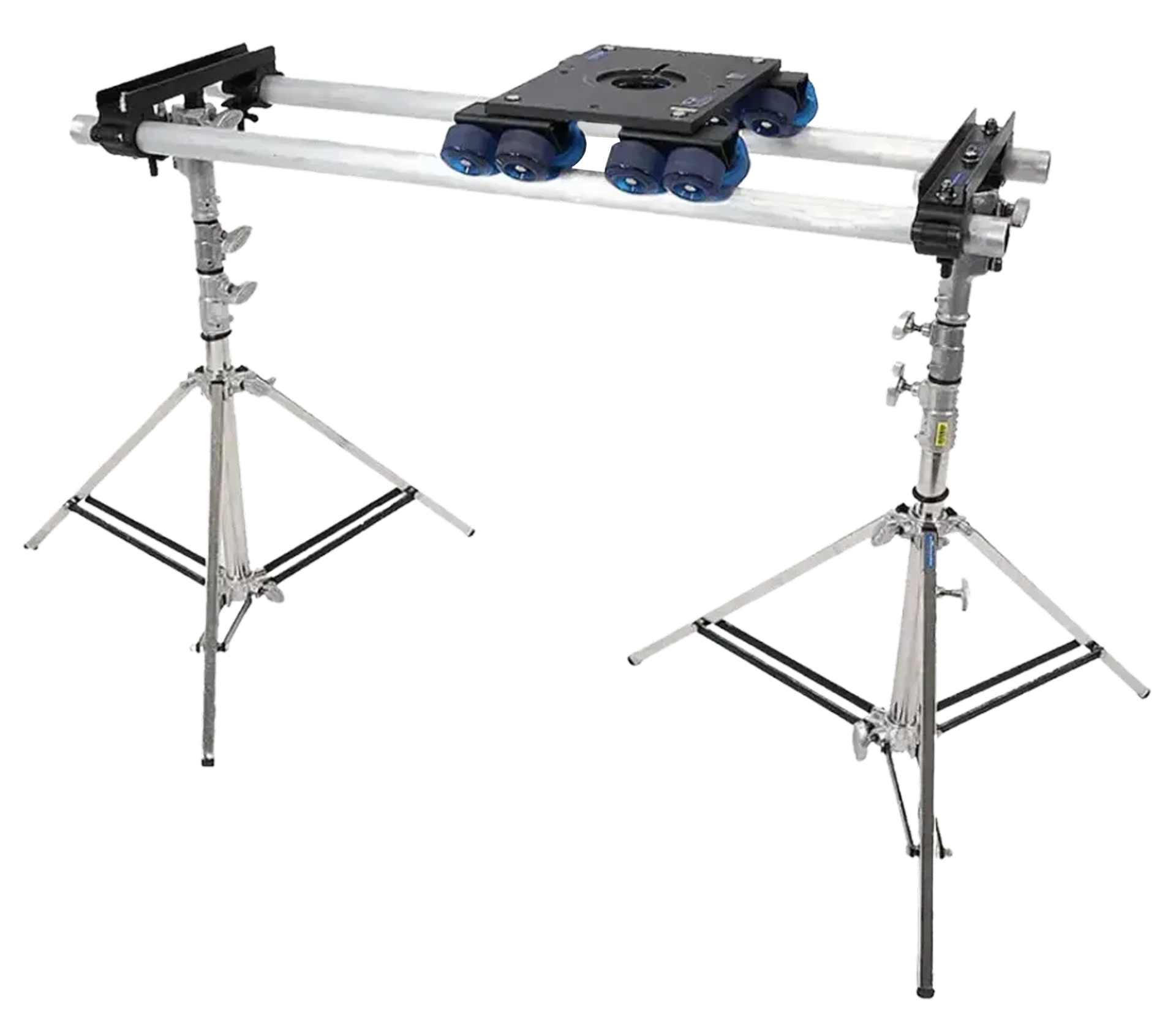 Un par de trípodes con una mesa deslizante encima de ellos.