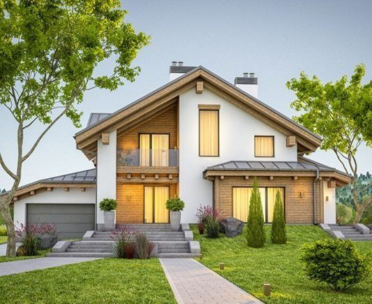 Two-story House With White Walls, Wood Accents, and Gray Roof — Property Transfer Professionals In Wyong, NSW