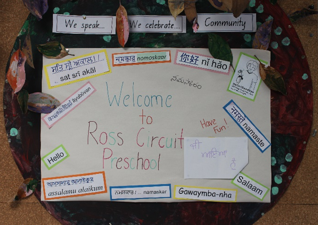 Pre-School welcome sign in different languages — Ross Circuit Preschool Centre Inc In Lavington, NSW