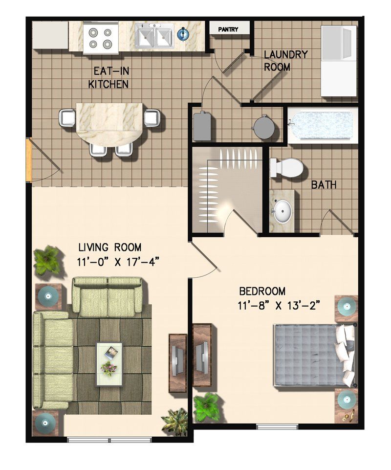 Floor Plan 2 - 2 Bedroom and 2 Bath