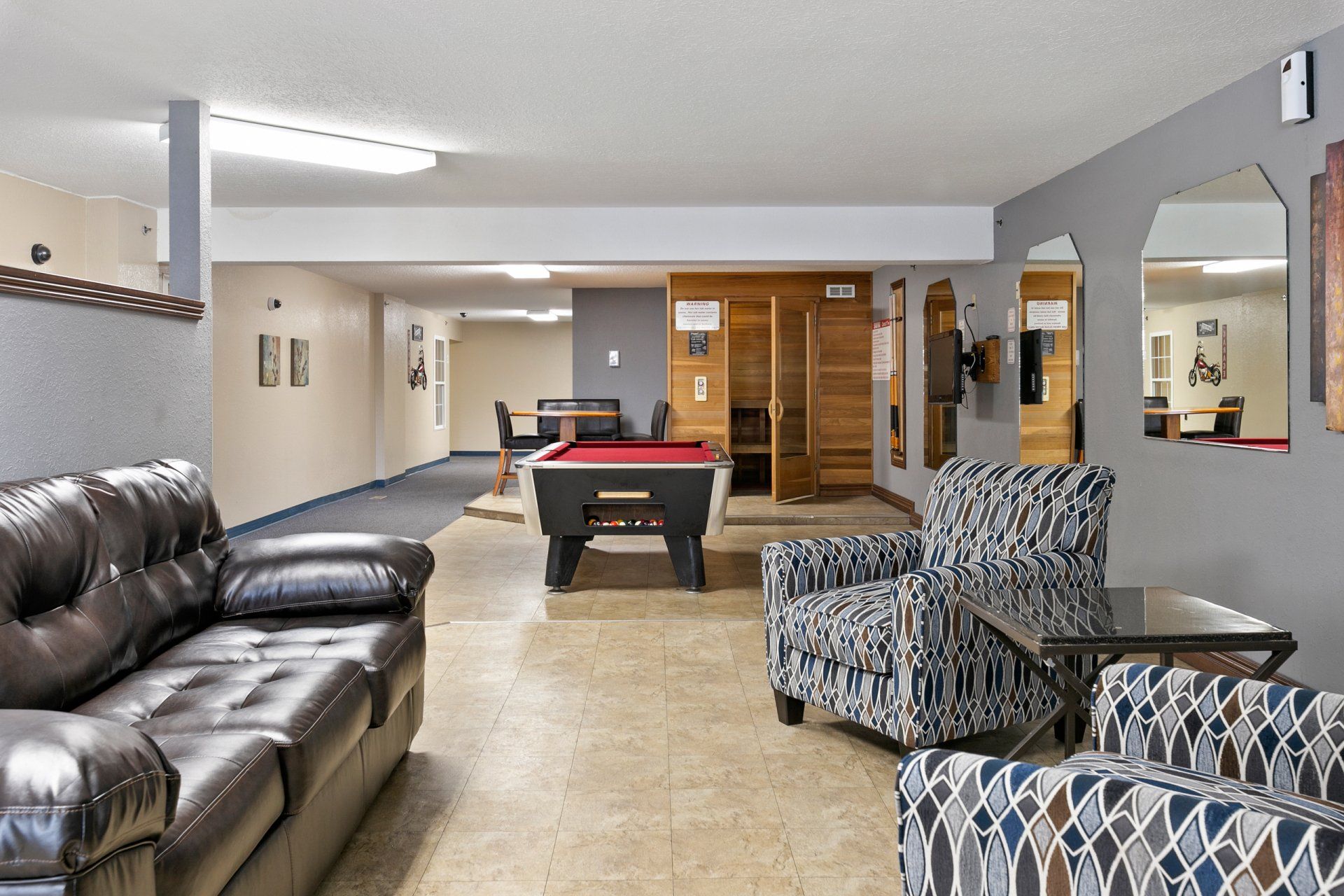 Community game room with couches