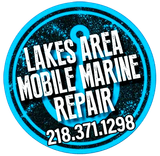 A logo for lakes area mobile marine repair